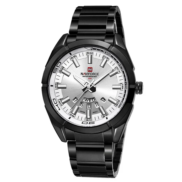 Бренд NAVIFORCE, мужские часы, роскошные, спортивные, кварцевые, 30 м, водонепроницаемые, мужские часы, нержавеющая сталь, ремешок, Авто Дата, наручные часы, Relojes - Цвет: Black White