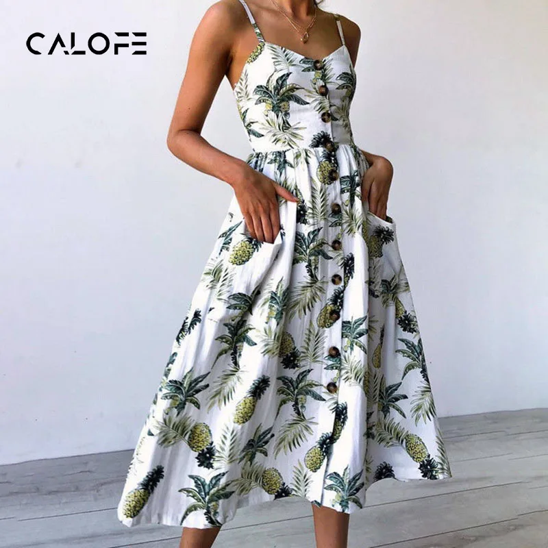 CALOFE летнее женское платье 2019 винтажное сексуальное богемное Цветочная Туника