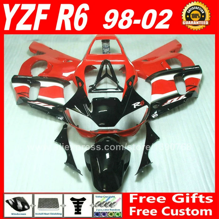 Комплект обтекателей для YAMAHA YZF R6 1998 2002 пластиковые детали красного и белого