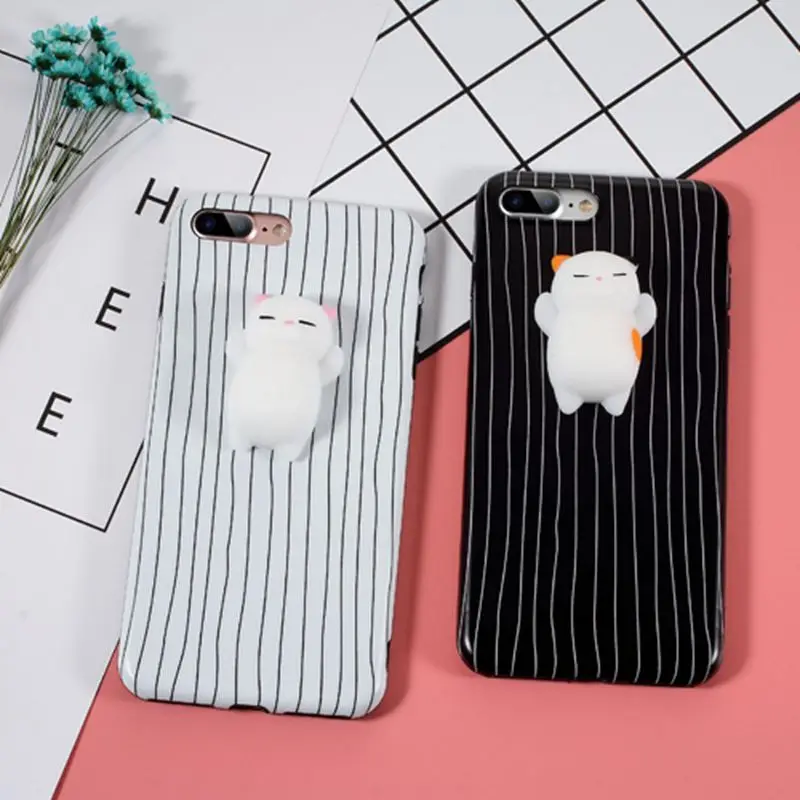 Dulcii For iPhone 7 Plus 5.5 3D Squishy Silicone Cartoon TPU Mobile Cover - Lazy Cat / Geometric Figure |