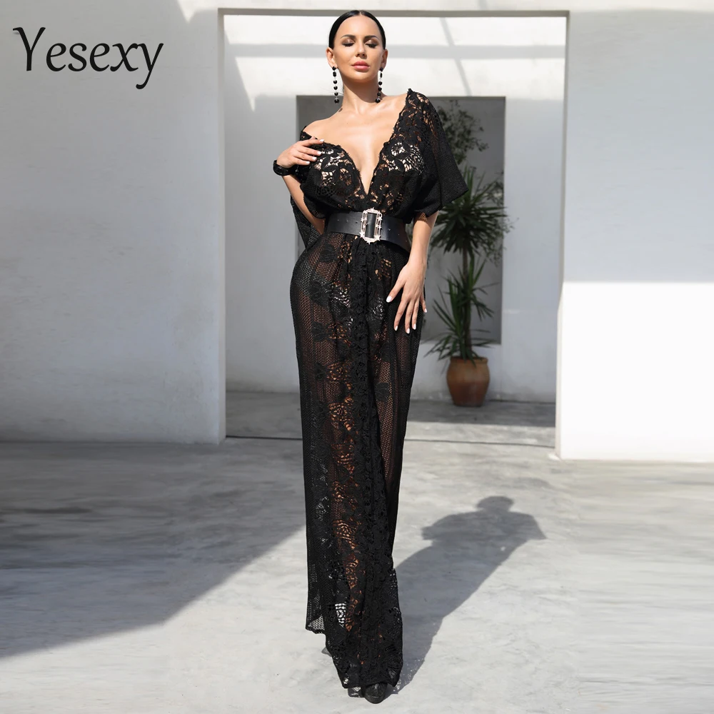 Yesexy 2019 женские сексуальные кружевные платья с глубоким v образным вырезом
