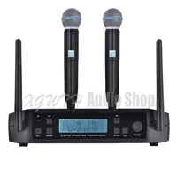 2 double channel uhf karaoke handheld bodypack wireless microphone frequency adjustable professional system