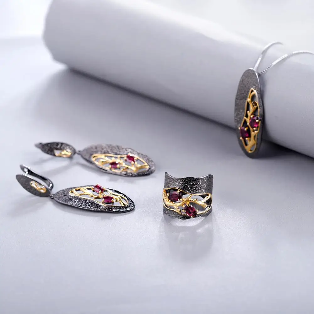 GEM'S BALLET 1.26Ct натуральный родолит гранат ювелирные изделия 925 пробы серебро ручной работы ветка Винтаж Висячие серьги для женщин