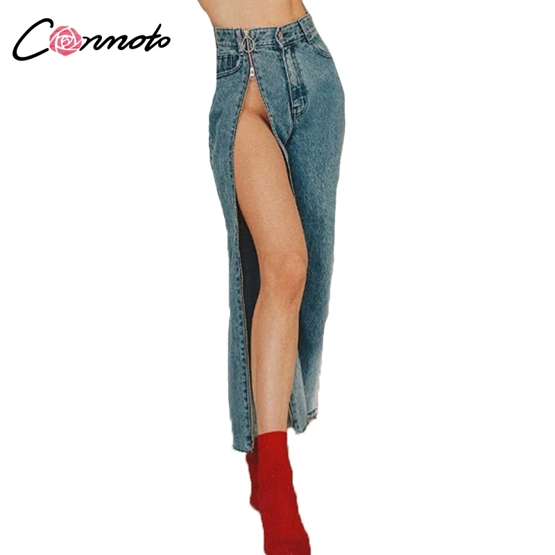 Conmoto High Street, темно-синие джинсы, на молнии, с разрезом, джинсы для девочек, брюки с высокой талией, Сексуальные клубные свободные брюки