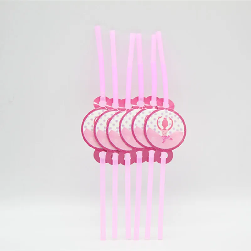 6pcs Straw Розовые вечерние одноразовые вечерние столовые приборы для девочек-балерин, розовые салфетки для дня рождения, скатерть, поднос, пригласительные открытки, вечерние украшения - Цвет: 6pcs Straw