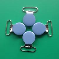 free shipping 20pcs 25mm light blue color round shape enamel metal suspender clipspacifier cliplead freewith plastic teeth