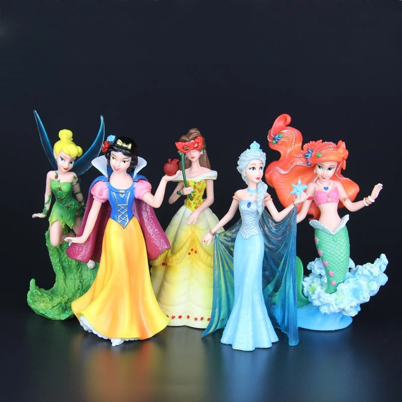 Disney детские игрушки 5 шт./компл. 10-13 см, платье принцессы Эльзы из мультфильма "Холодное сердце" Русалочка Белоснежка со сказочным цветком ПВХ фигурка Коллекционная модель куклы