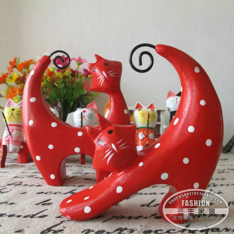 Nordic wood hand-carved red wave point kitten cat lovers cats ornaments home accessories wedding gifts |