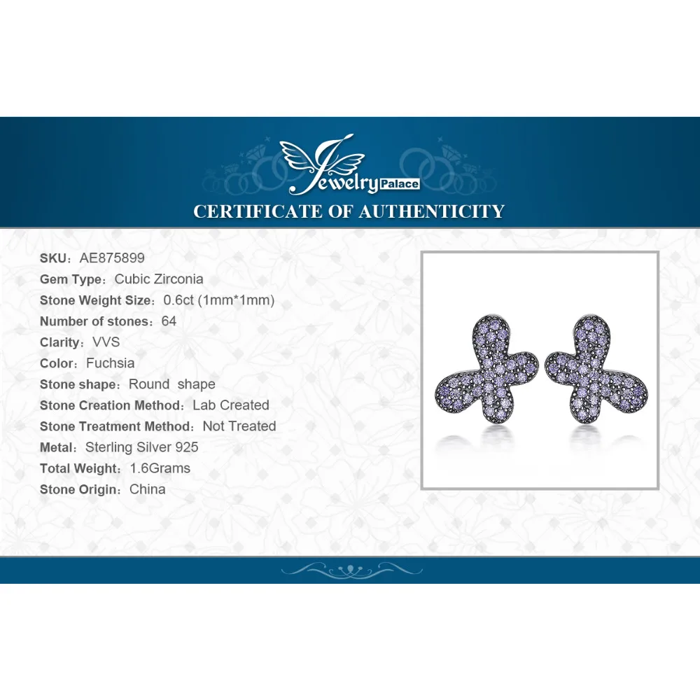 JewelryPalace стерлингового серебра 925 Бабочка проложить 0.6ct фуксия кубического