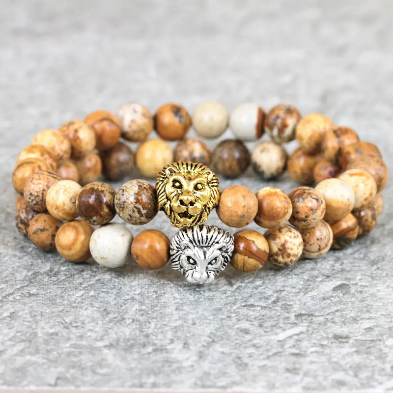 Мужской крошечный браслет с бусинами в виде головы льва подвеска из драгоценного