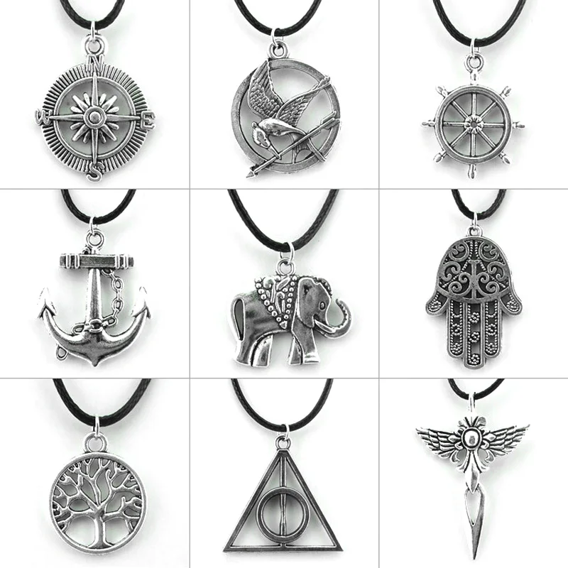 Женское ожерелье с подвеской Хамса|deathly hallows|hamsa pendantleather chain |