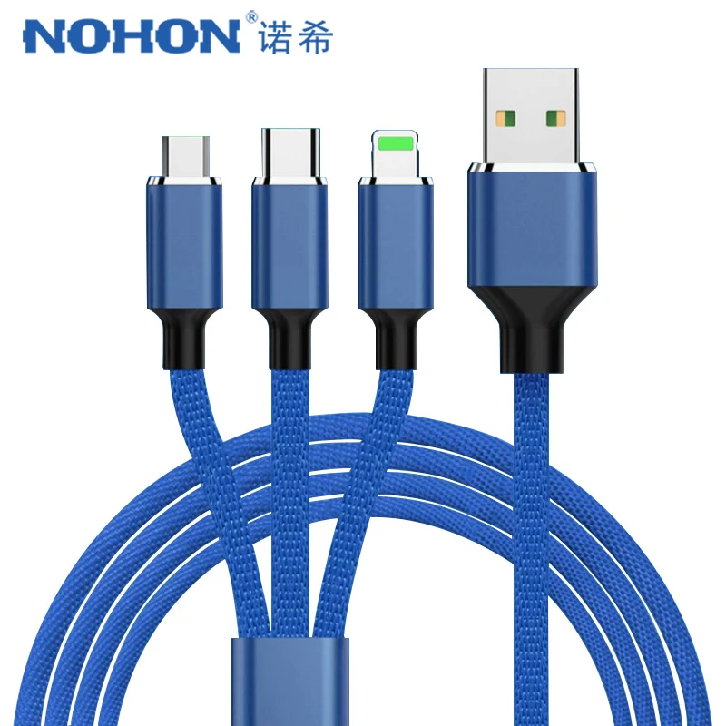 Кабель зарядный NOHON 3 в 1 Micro USB Type C 8 Pin 2/2 м|Кабели для мобильных телефонов| |
