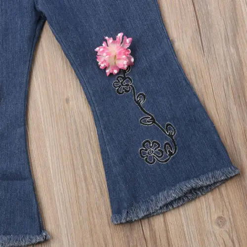 2018 Новое поступление джинсы для маленьких девочек с объемным цветком и бахромой