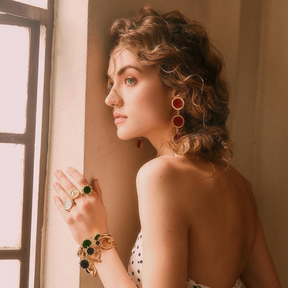 Женские Длинные Винтажные серьги в стиле ретро черные красные с золотыми краями