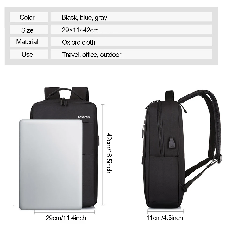 Мужской рюкзак с usb зарядкой водонепроницаемый бизнес для ноутбука 15 6 дюймов