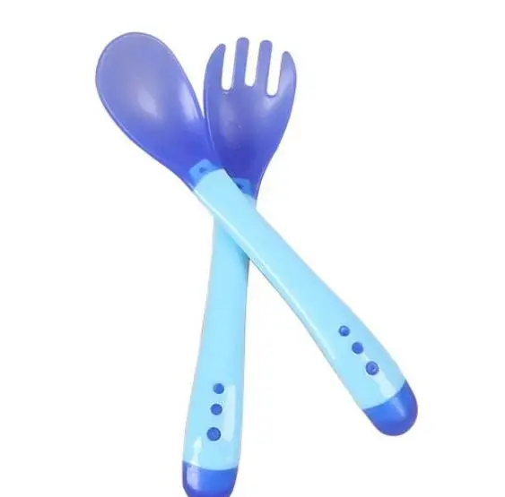 2 шт./лот детская посуда с температурным сенсором Детская Ложка Вилка Набор для