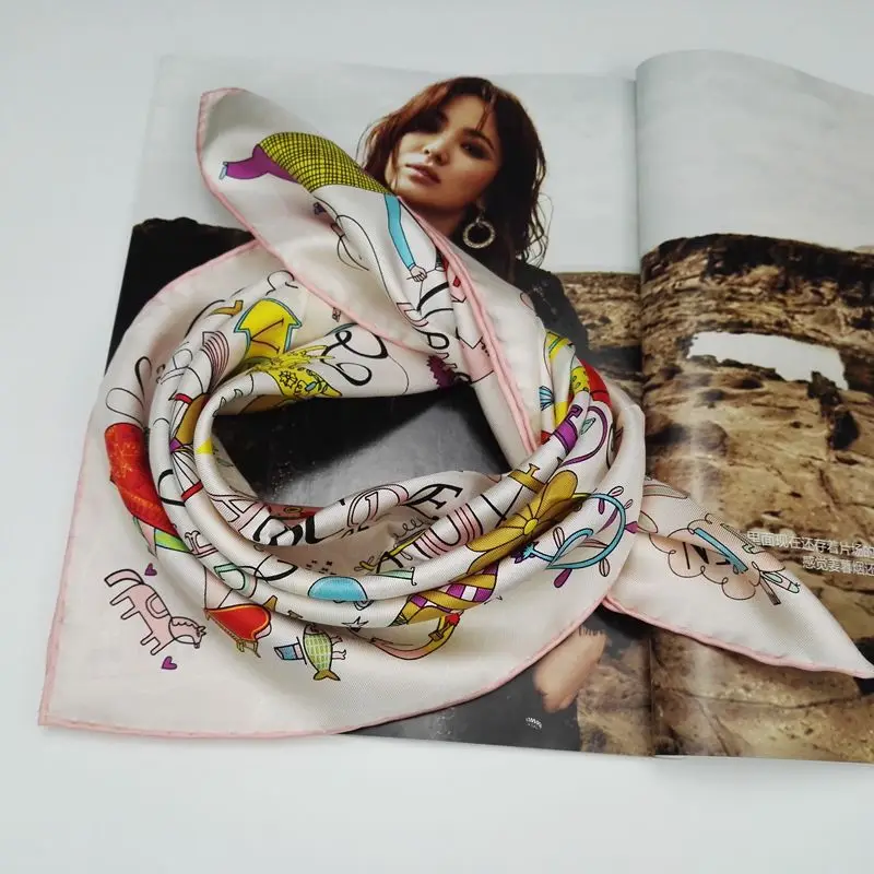 Маленький квадратный шарф из 100% чистого шелка женский модный Шелковый саржевый с