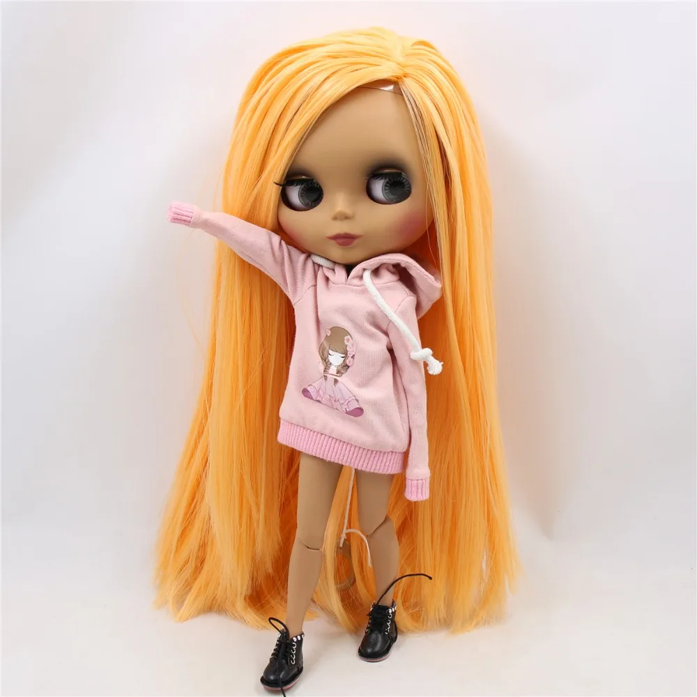 Заводская кукла blyth 1/6 bjd шарнирное тело темная кожа матовое лицо, волосы манго, голая кукла 30 см BL0559