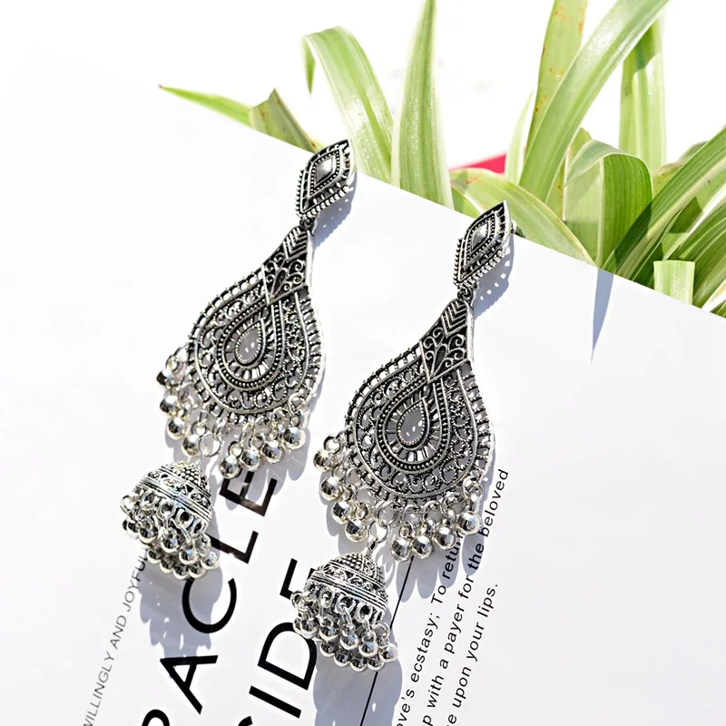 Этнические женские индийские серьги Jhumka, винтажная Капля воды, висячие серьги, классический полый фонарь с кисточками, дворец Orecchini Donna