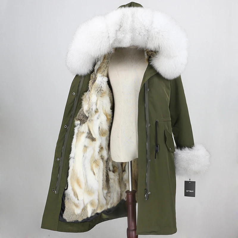 green white OFTBUY X-long Parka водонепроницаемое пальто натуральный мех зимняя куртка женская натуральный Лисий мех воротник капюшон манжеты подкладка из натурального кроличьего меха Повседневная - Цвет: green white