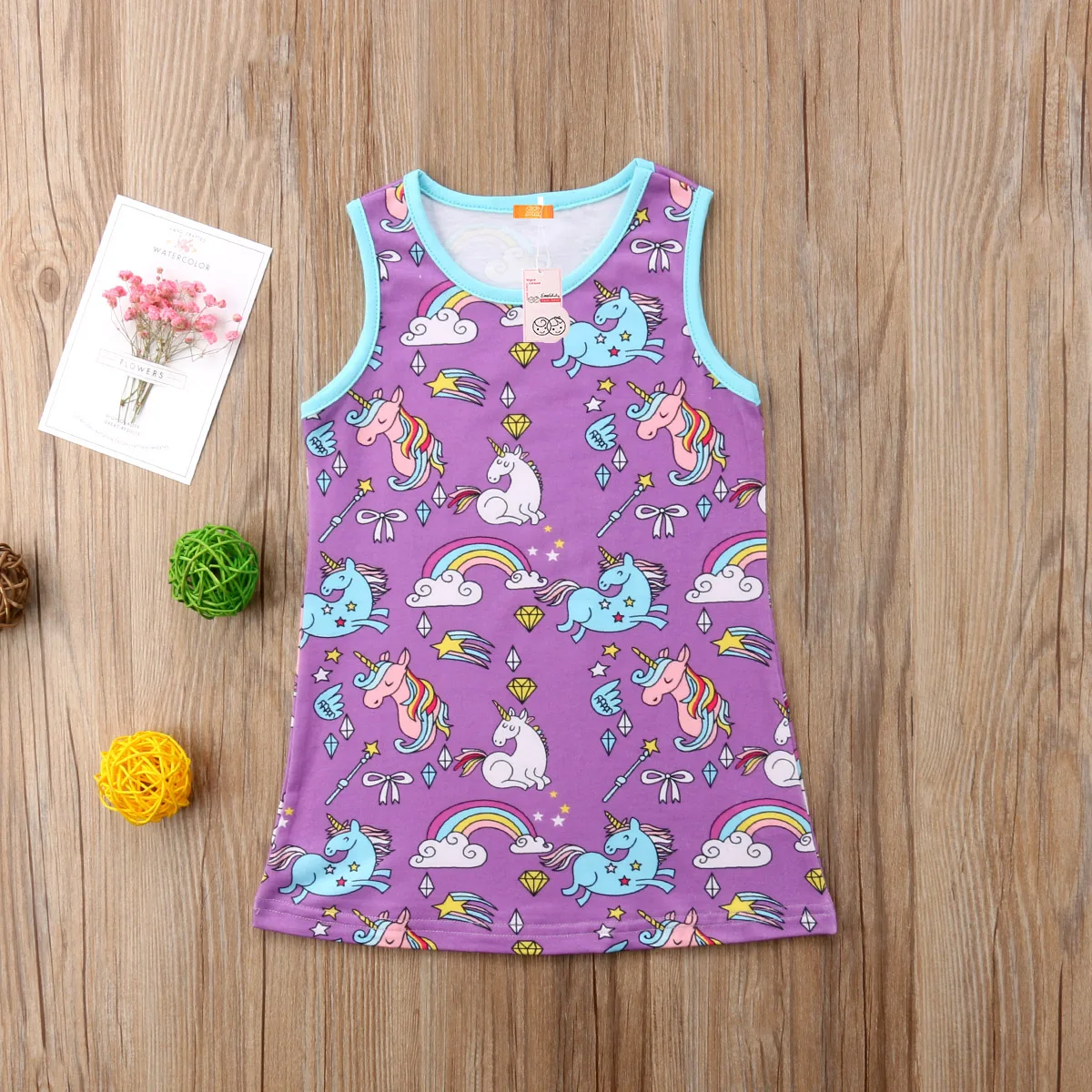 Emmababy Toddler Kids Baby Girls Unicorn Print Vest Dress Princess Sleeveless Sundress Clothes | Детская одежда и обувь