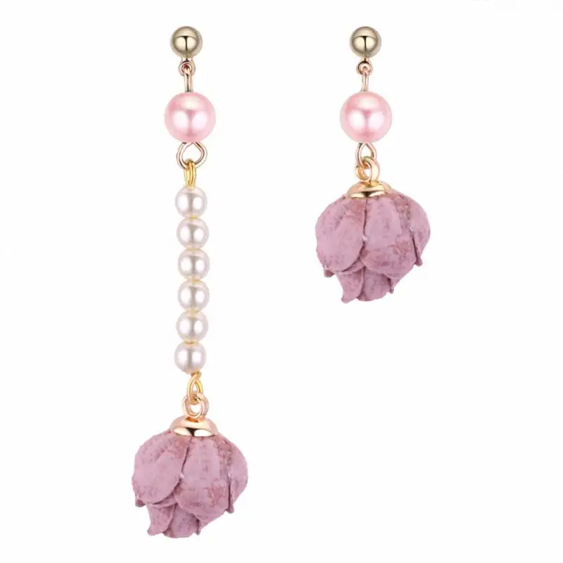 TONGKWOK Bohemia Exaggeration Dangle Earrings For Women Silk Thread Tassel Pearl rose Long Chandelier #131216 | Украшения и