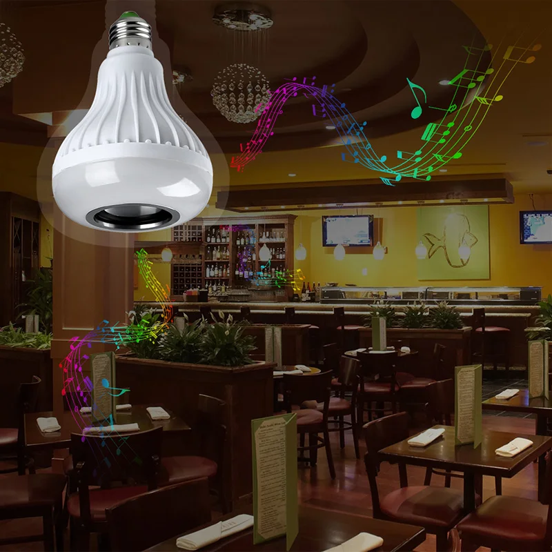 Умная Светодиодная лампа E27 музыкальная RGB Беспроводная bluetooth колонка 12 Вт