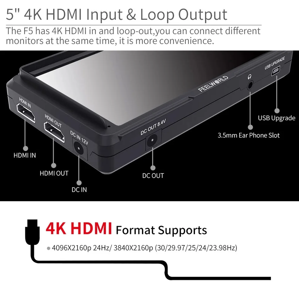 5 дюймовый монитор для цифровой зеркальной камеры FEELWORLD F5 IPS Full HD 1920x1080 поддержка 4K