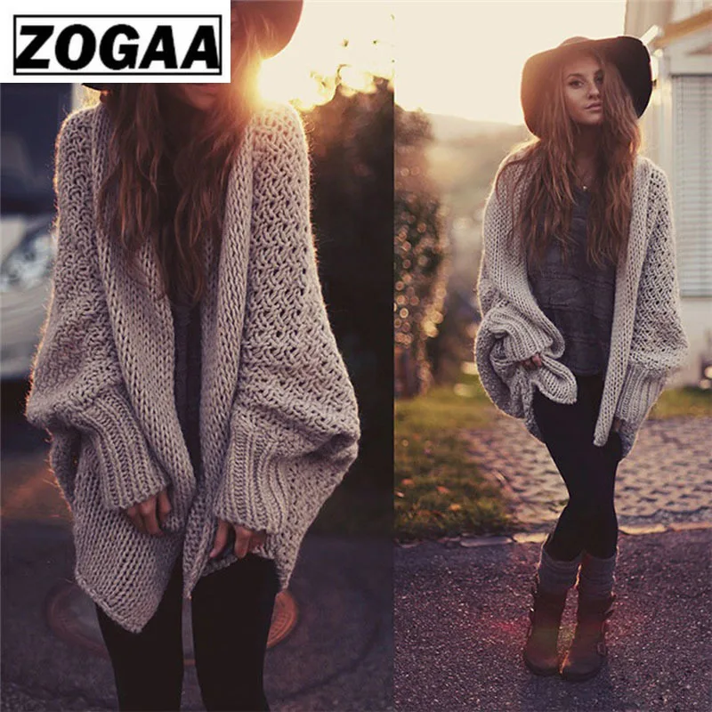 BOHO Winter cardigans for women oversize batwing sleeve sweaters long cardigan female knitted clothes khaki jackets ZOGAA |
