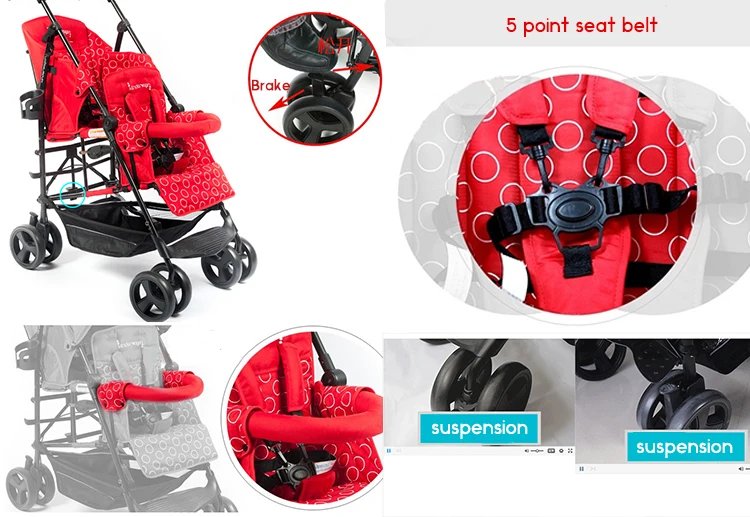 Kinderwagon коляска для близнецов, детская коляска с двойным зонтиком, автомобильный светильник, складной велосипед