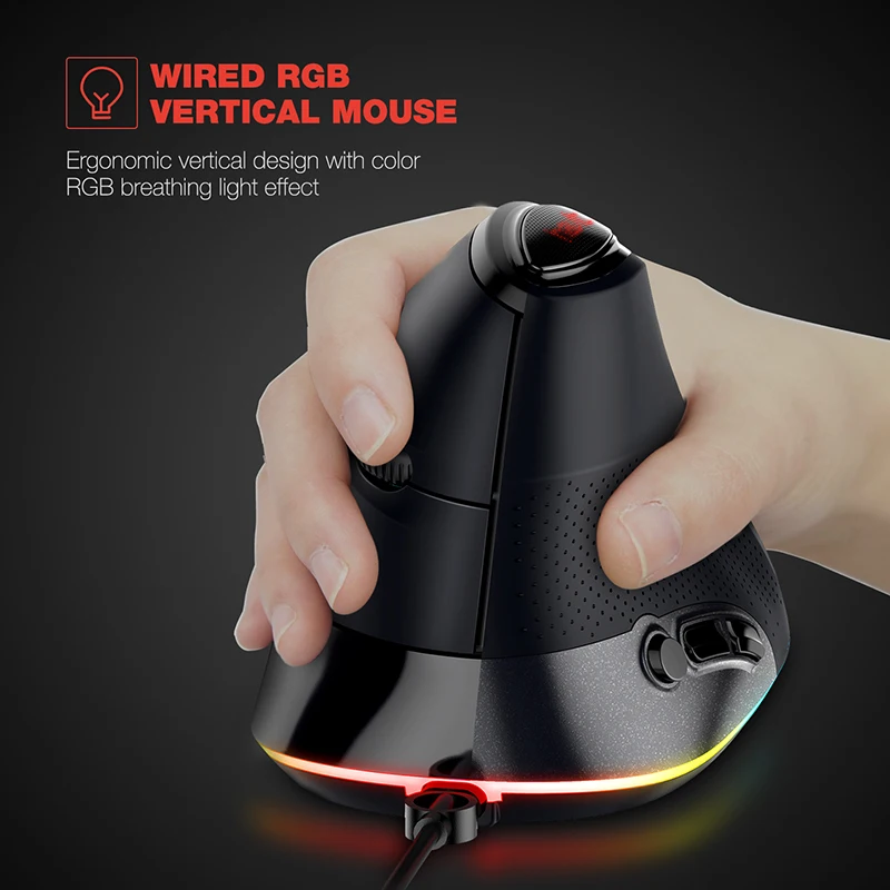 Havit вертикальный Мышь RGB подсветкой Проводная компьютерная мышь Точек на дюйм(800-1600-2400-3200-4800-6400) 6 кнопок для портативных ПК, Тетрадь