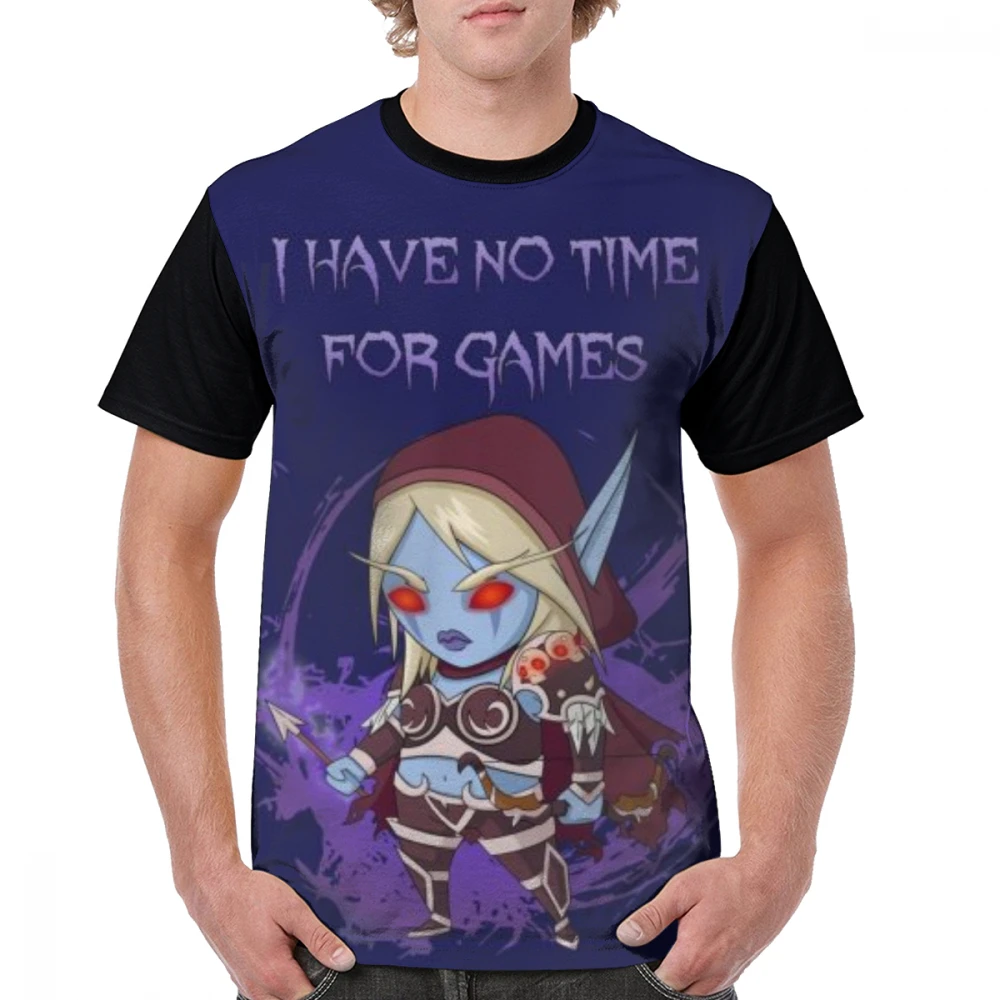 Warcraft orde/футболка Sylvanas-No Time For Games, футболка, большая модная футболка с графикой, футболка с коротким рукавом, 100 полиэстер, с принтом - Цвет: Черный