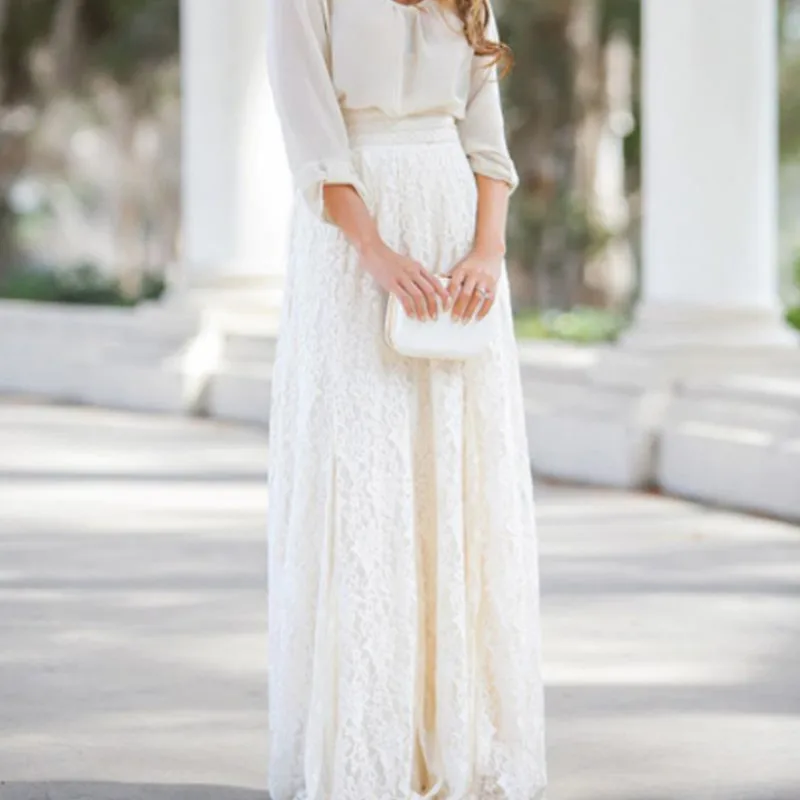 2018 модные кружевные белые женские длинные юбки открытая Макси Высокая Юбка Femme