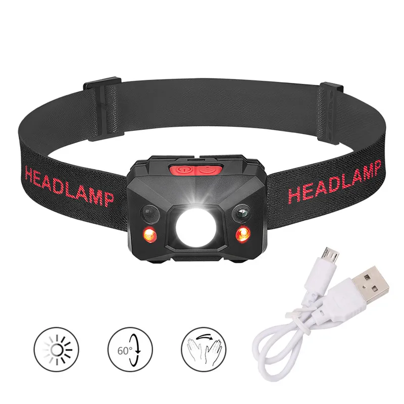 with USB SANYI 5 режимов светодиодный налобный фонарь usb зарядка встроенный аккумулятор Супер яркая Фара Водонепроницаемый Головной фонарь фонарик - Испускаемый цвет: with USB