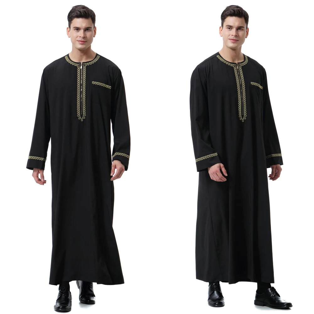 Новая Черная мусульманская одежда jubba thobe для мужчин caftan homme на молнии Арабская