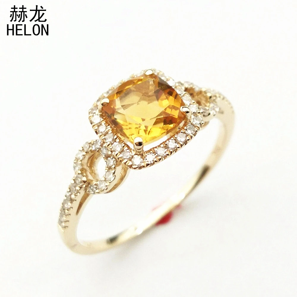 

Solid 10K Yellow Gold Engagement Wedding 6x6mm Cushion Cut 100% Genuine Citrine Natural Diamonds Ring Setting Women Fine Jewelry