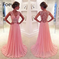sexy pink lace evening dresses long 2019 v neck a line prom gowns women formal party dress chiffon robe de soiree