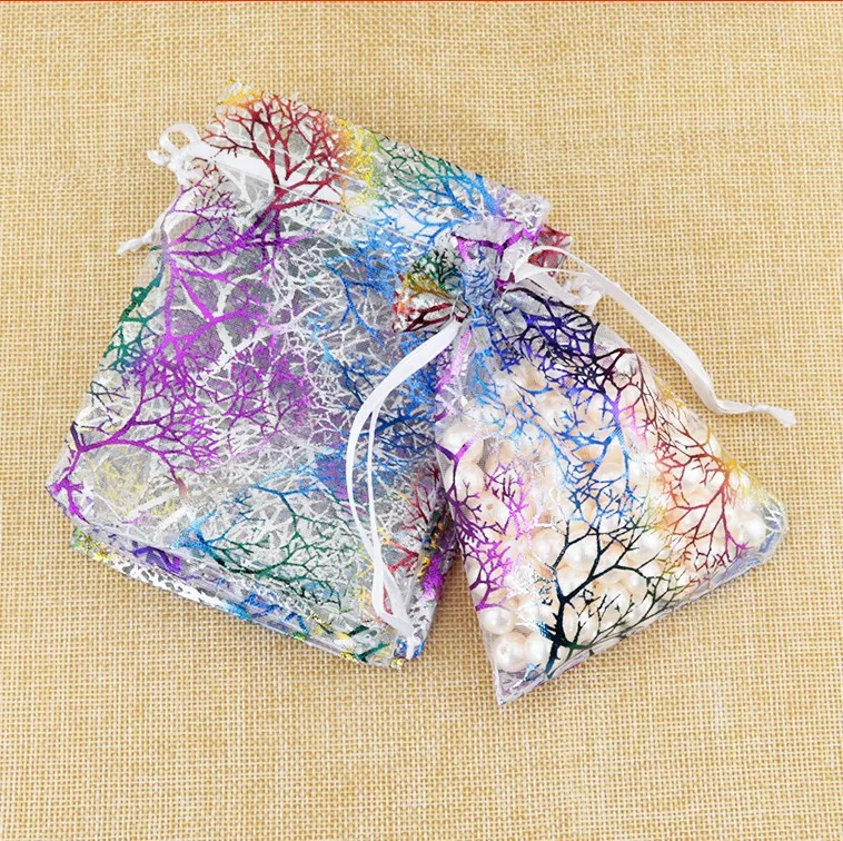 100 шт маленькие коралловые сумки из органзы 7x9 9x12 10x15 см Ювелирные Подарочные