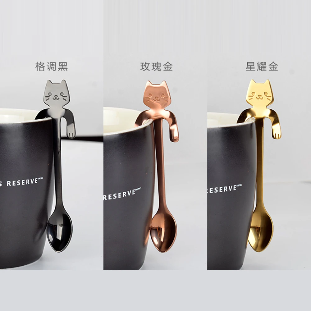 304 милые чайные ложки из нержавеющей стали с котом Висячие чашки для кофе и чая