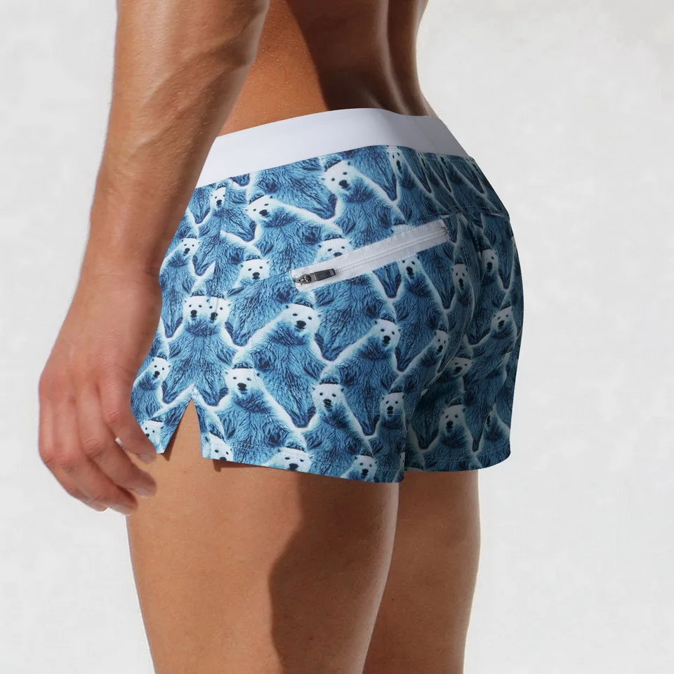SD350 Sexy Tiger Bear Print Men Swimwear Sunga Men's Swimsuits Surf Board Beach Wear Man Swimming Trunks Boxer Shorts Briefs | Спорт и