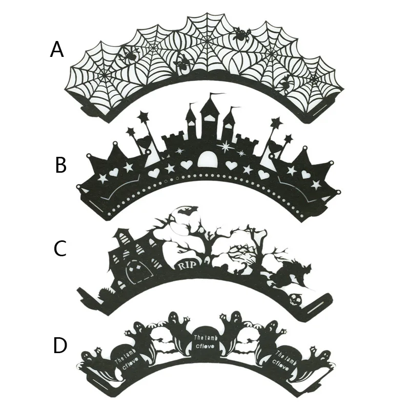 12 шт./компл. Хэллоуин Тыква литая lобразец кружевная Лазерная резка Кекс Обертка