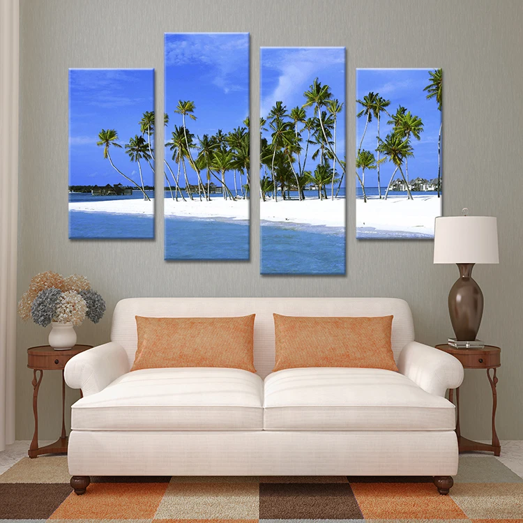 

Hot Sells 4 Panels plam trees on island Painting Canvas Wall Art Picture Home Decoration Living Room Print On Canvas modern art