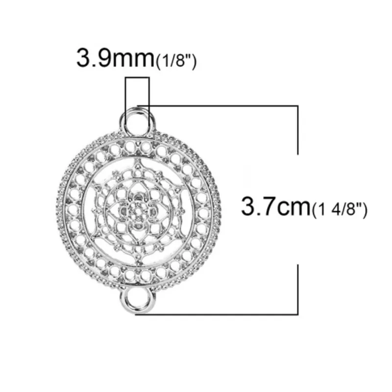Doreen Box Zinc Based Alloy Buddhism Mandala Connectors Round Silver Color Gold Plated Hollow 37mm(1 4/8&quot) x 29mm(1 1/8&quot) 5 PCs |