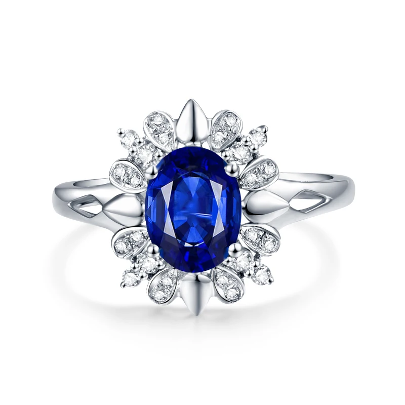 LOVERJEWELRY кольца с голубым сапфиром Для женщин Твердые 18 к белое золото натуральный драгоценный камень свадебные кольца блестящие ювелирные изделия с бриллиантами подарок для жены
