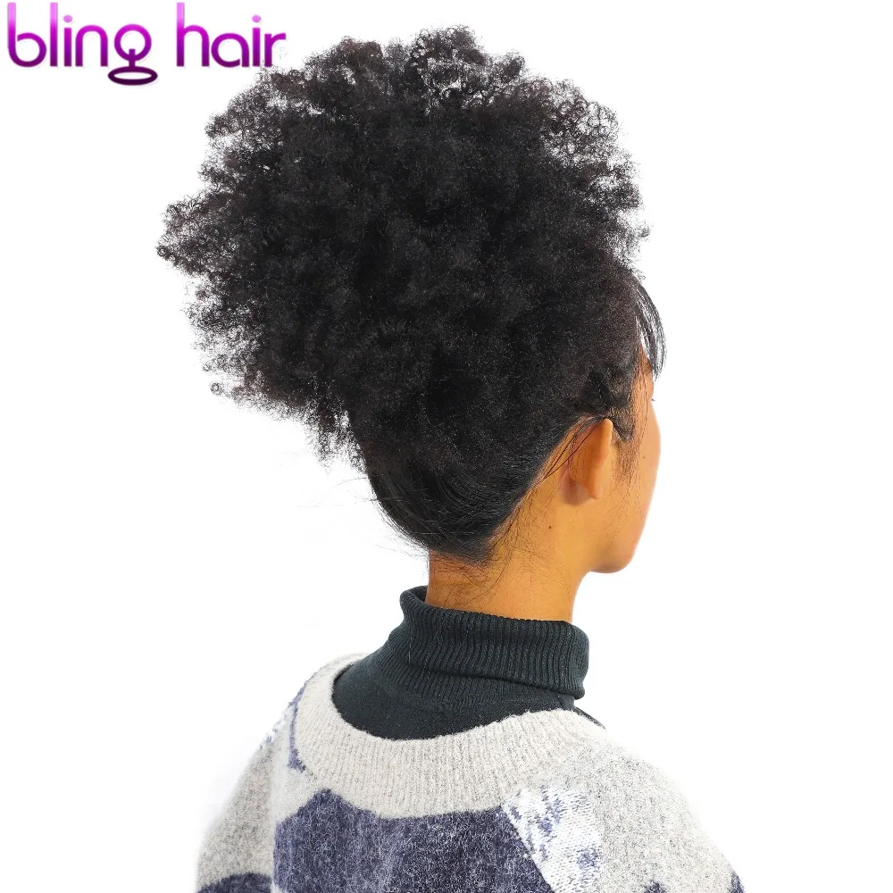 Bling hair бразильские волосы афро кудрявые пряди с закрытием Remy человеческие волосы пряди 4*4 на шнуровке натуральный цвет