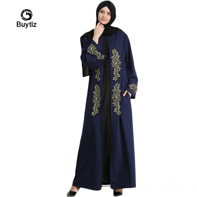 Buytiz ОАЭ сетки мусульманская черная вышивка Малайзии креп abaya Макси длинное