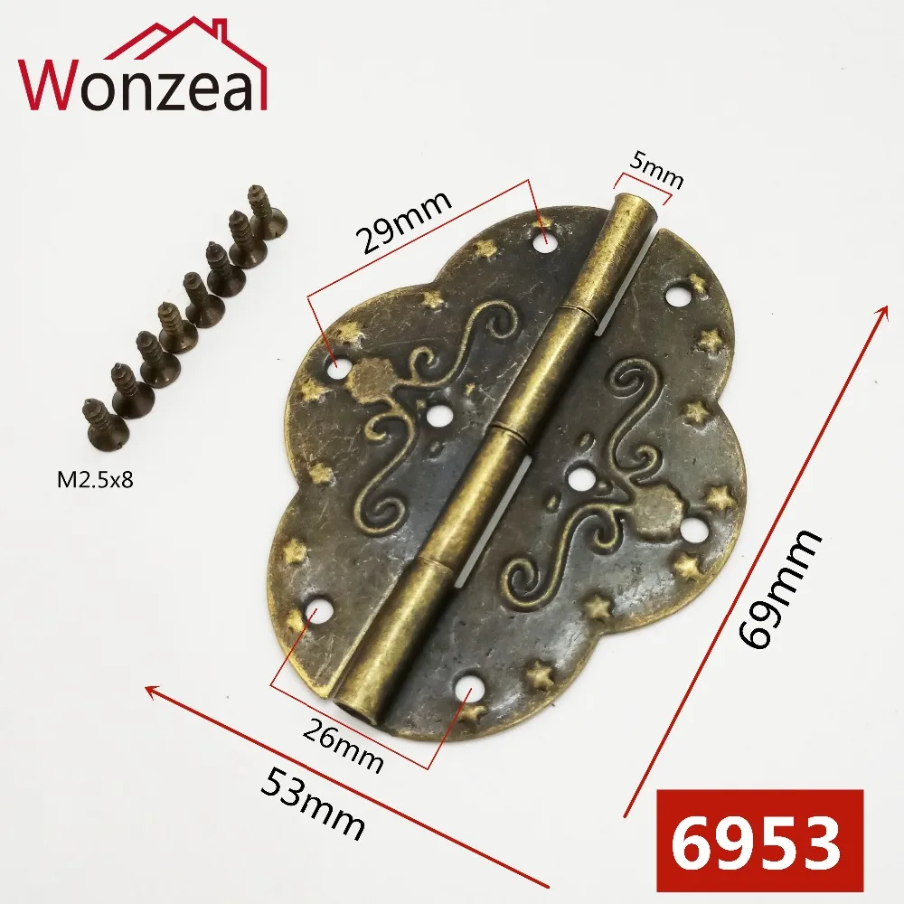 

4pcs 69x53mm Antique Bronze Hinges Cabinet Door Drawer Decoration Vintage Hinge For Jewelry Wooden Box Furniture Hardware #6953
