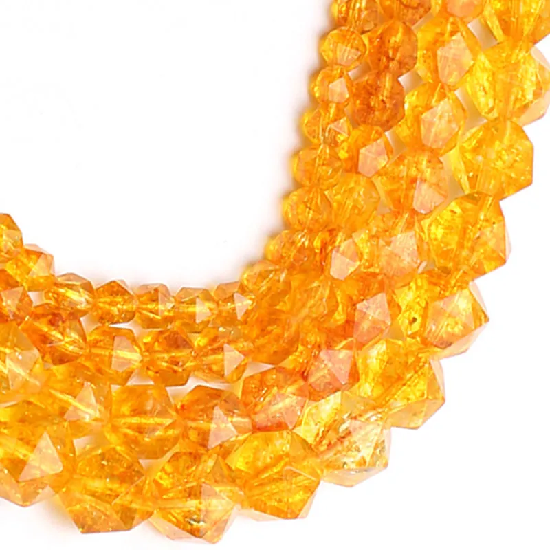 Круглые граненые бусины темно-желтого цитрина 6-12 мм для изготовления ювелирных