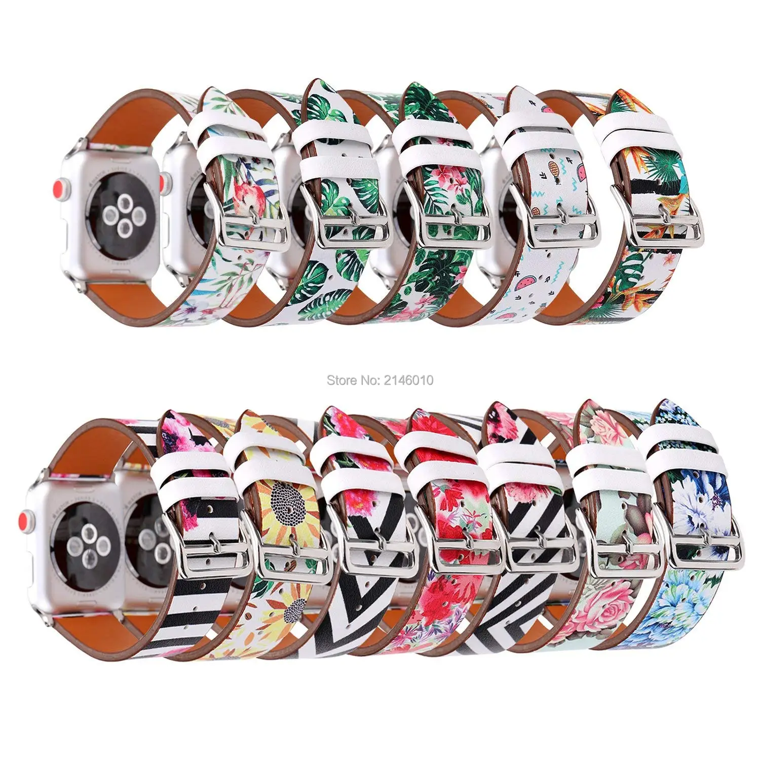 Ремешок сменный с цветочным рисунком из кожи и микрофибры для Apple Watch iWatch Series 3/2/1 38