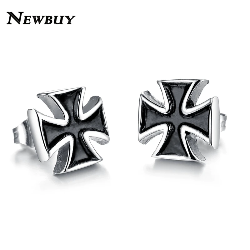 NEWBUY 2021 Fashion Men Punk Style Cross Stud Earrings High Quality Stainless Steel Male Party Earring Jewelry Hot Sale | Украшения и